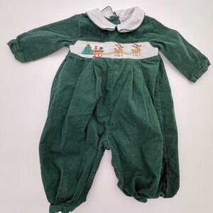 Vintage Friedknit Creations Coverall Boys 9-12M‎ Corduroy Christmas One Piece